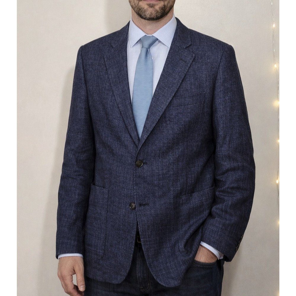 TODD SNYDER Men's Linen Herringbone Sport Coat Blazer 44R Made In Italy Blue